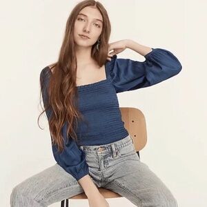 J.Crew Squareneck Smocked Featherweight Satin blouses size XXS